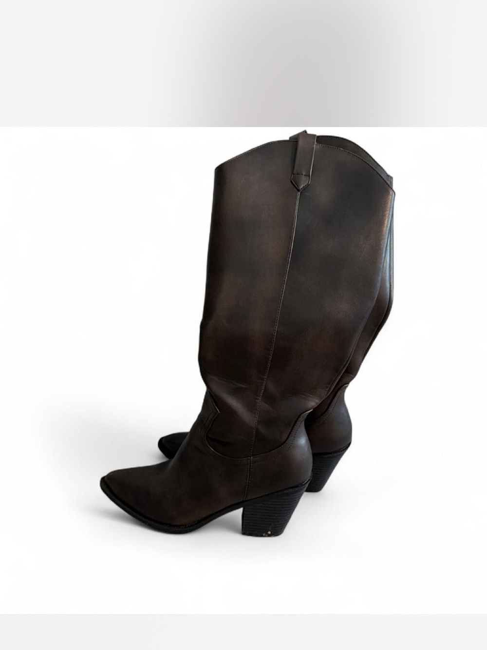 Dark Brown Knee-High Western Heeled Boots